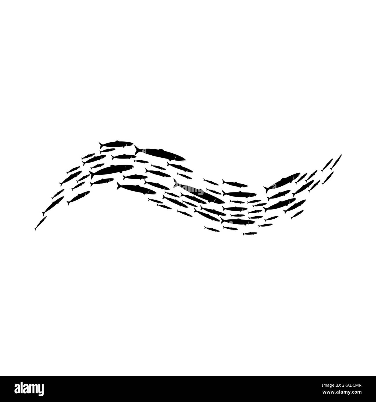 Groupe de bancs de poissons école en mer, les animaux marins flock silhouette. La natation, le vol en raquettes et la scolarisation à l'école de poissons et de bancs vectoriels Illustration de Vecteur