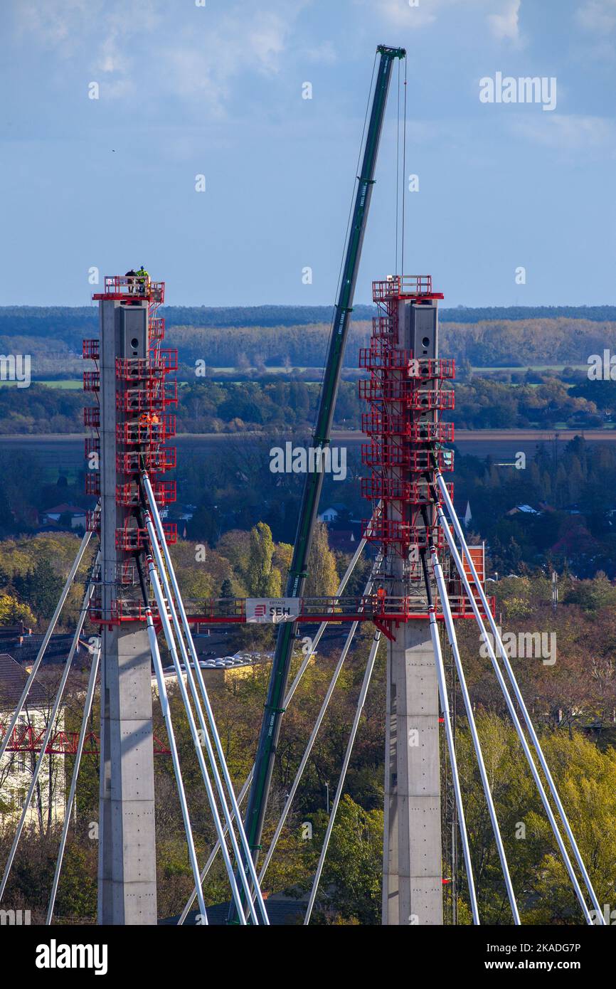 Magdebourg, Allemagne. 02nd novembre 2022. Une grue se tient derrière