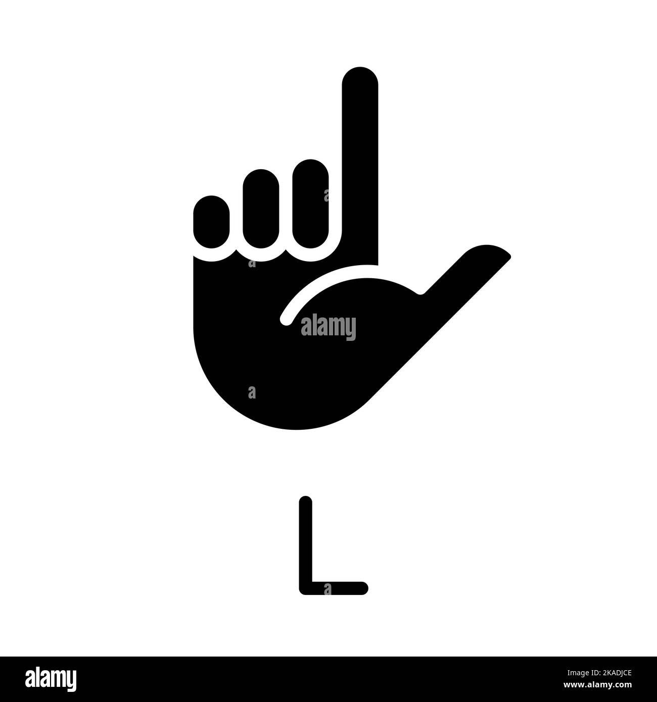 Lettre L dans la langue des signes américaine icône en glyphe noir Illustration de Vecteur