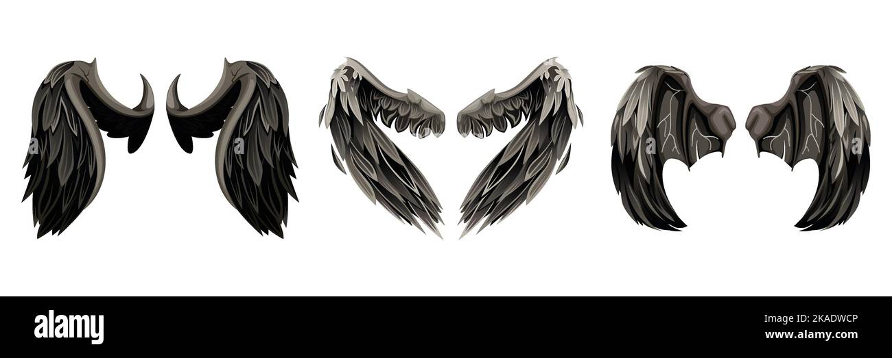Ailes de dragon mythiques avec des images isolées d'ailes avec un oiseau et un rat énormes avec illustration vectorielle isolée Illustration de Vecteur