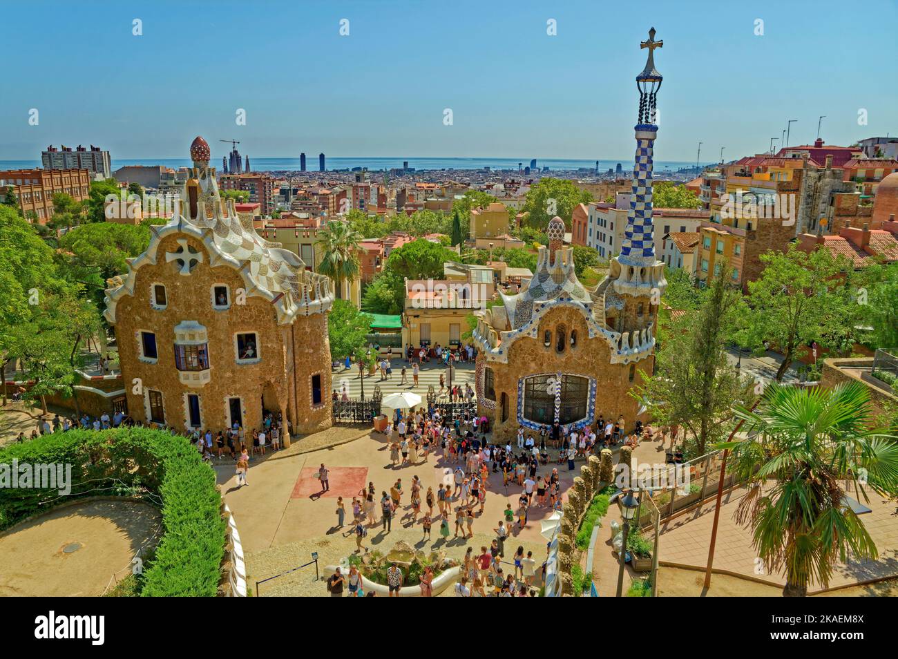 Parc Guell, le Gaudi a créé un parc design à Barcelone, en Espagne. Banque D'Images