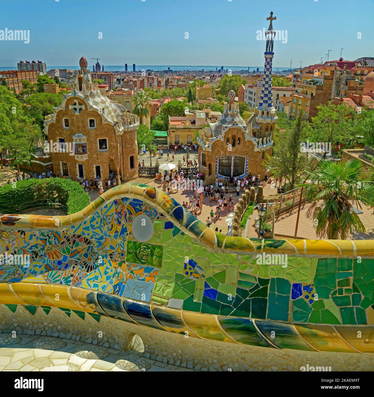 Parc Guell, le Gaudi a créé un parc design à Barcelone, en Espagne. Banque D'Images