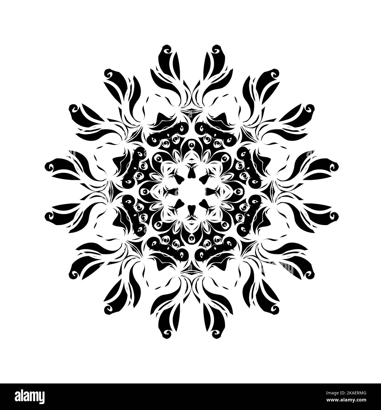Ornement noir blanc carte avec mandala. Elément de cercle géométrique créé dans le vecteur. Banque D'Images
