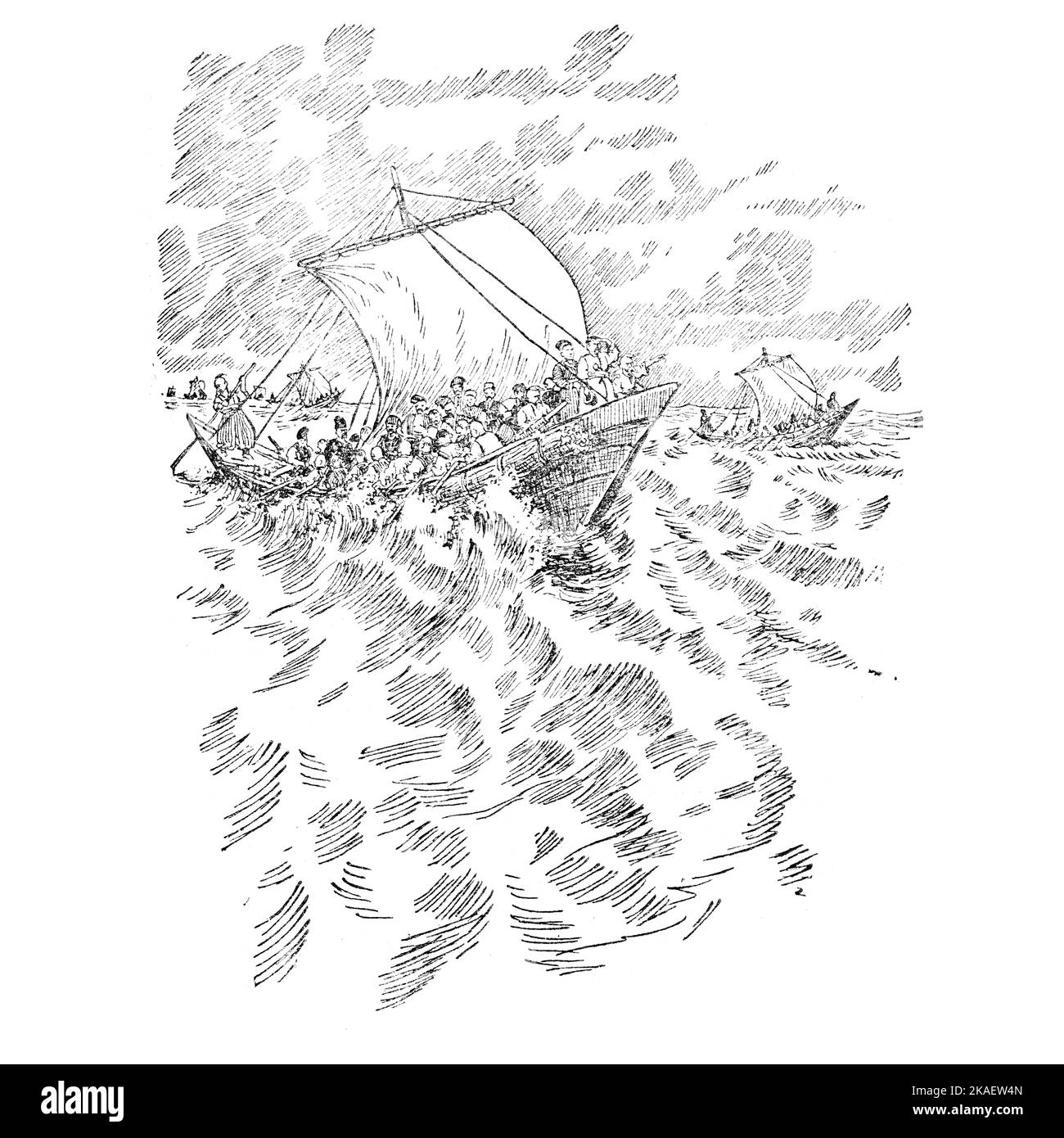 Illustration du livre Bohdan Khmelnytskyi, M. Starytskyi. VERS 1646: marche de Bohdan Khmelnytskyi contre la Turquie sur les flotteurs cosaques de 'Seagull'. Banque D'Images