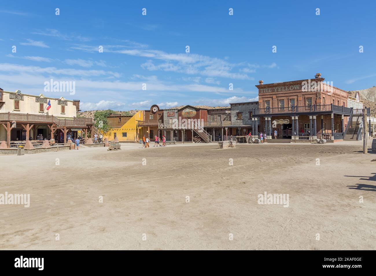 Alméria Espagne - 09 15 2021: Vue à l'Oasys - Mini Hollywood, un parc à thème espagnol de style occidental, en dehors du scénario des cow-boys occidentaux, ville avec tradi Banque D'Images