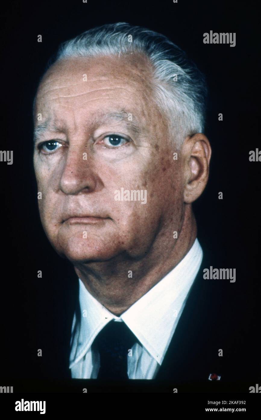 4 septembre 1974, Londres, Angleterre, Royaume-Uni: PIERRE JOSEPH AUGUSTE MESSMER était un homme politique gaulliste français. Il a été ministre des armées sous Charles de Gaulle de 1960 à 1969, puis Premier ministre sous Georges Pompidou de 1972 à 1974. ( Credit image: © Keystone Press Agency/ZUMA Press Wire). Banque D'Images