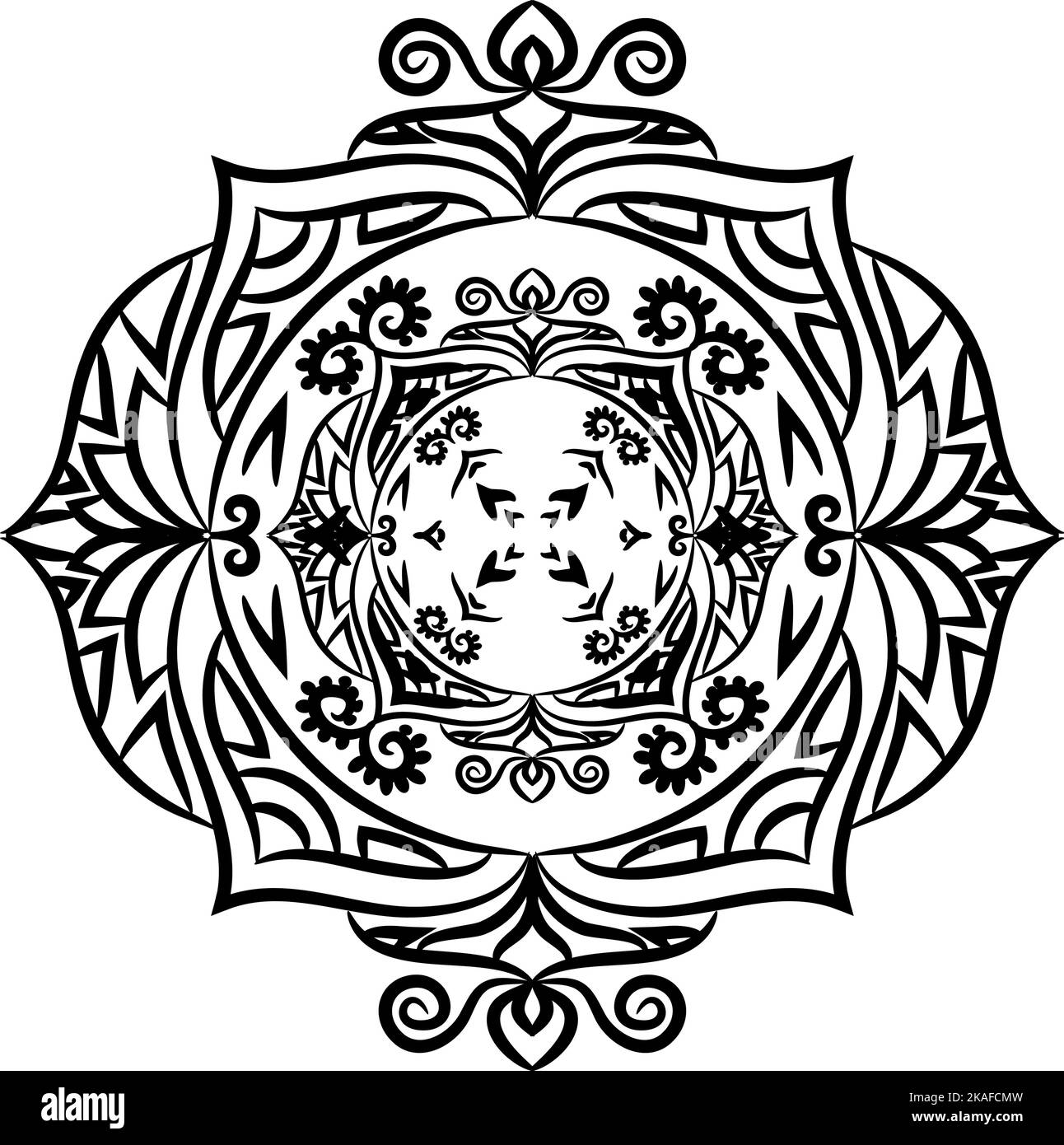 Ornement noir blanc carte avec mandala. Elément de cercle géométrique créé dans le vecteur. Illustration de Vecteur