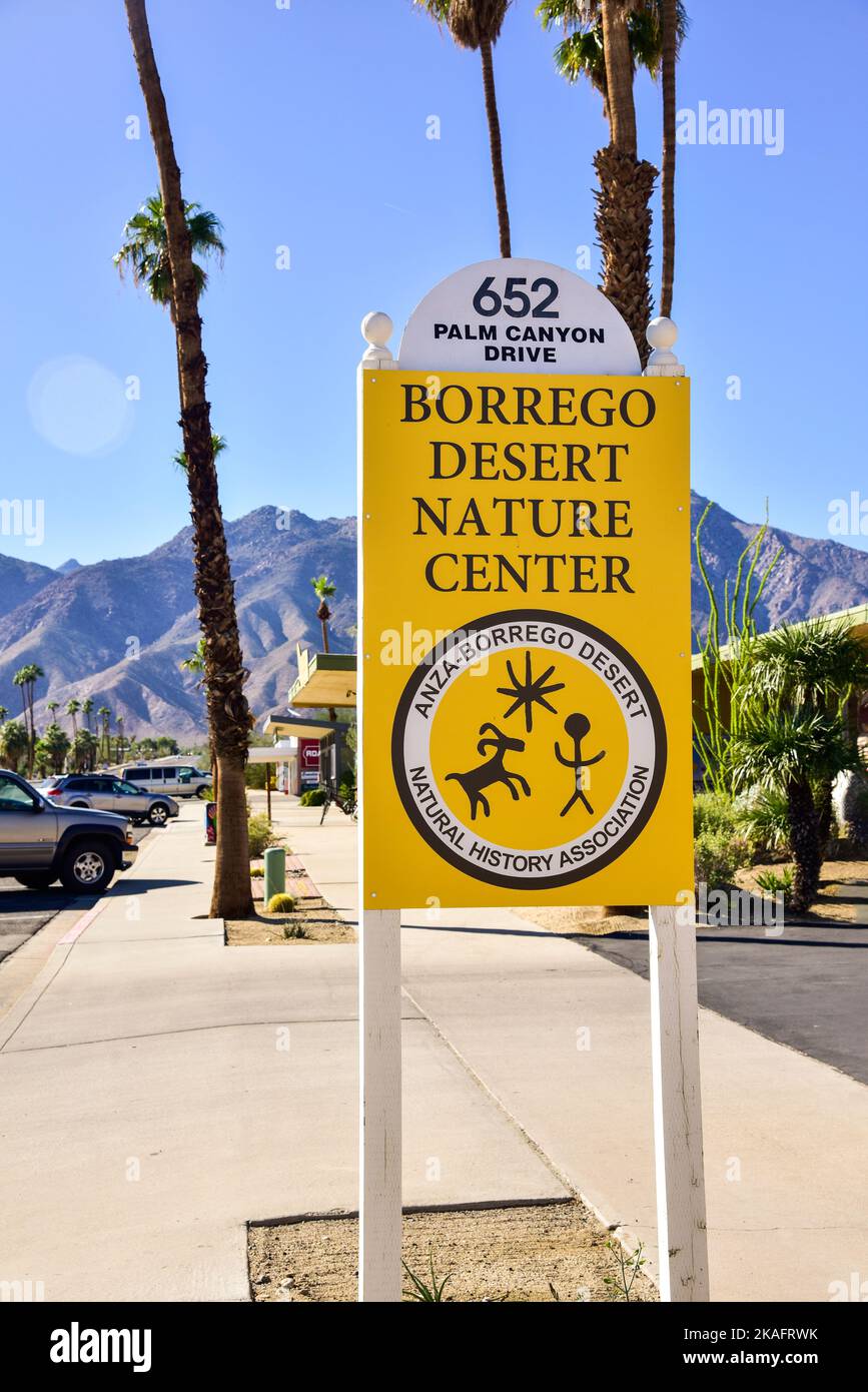 Le panneau pour Borrego Springs nature Center Banque D'Images