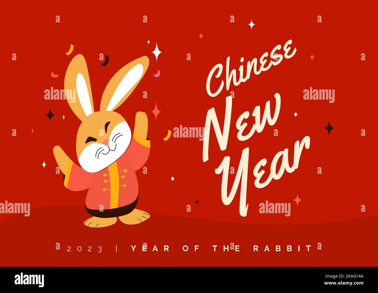 Composition du texte chinois du nouvel an sur lapin sur fond rouge Banque D'Images