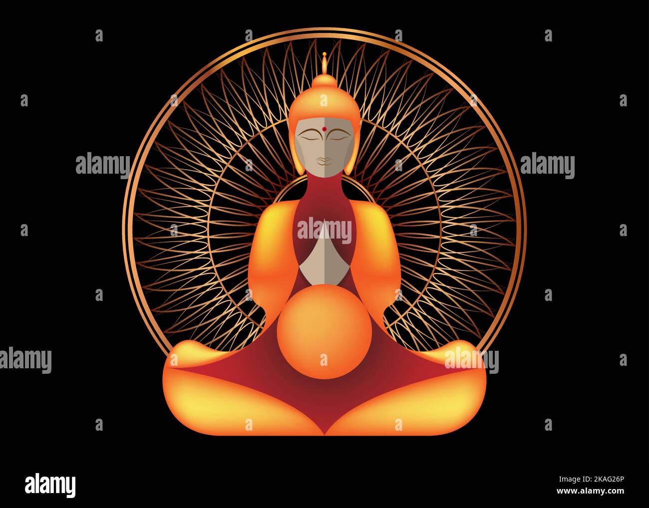 Bouddha assis au-dessus de l'or Mandala. Illustration du vecteur ésotérique. Arrière-plan vintage de culture décorative. Dessin moderne stylisé. Indien, bouddhisme Illustration de Vecteur