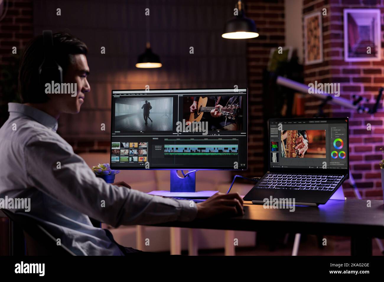 Jeune vidéaste travaillant sur la production vidéo, le montage