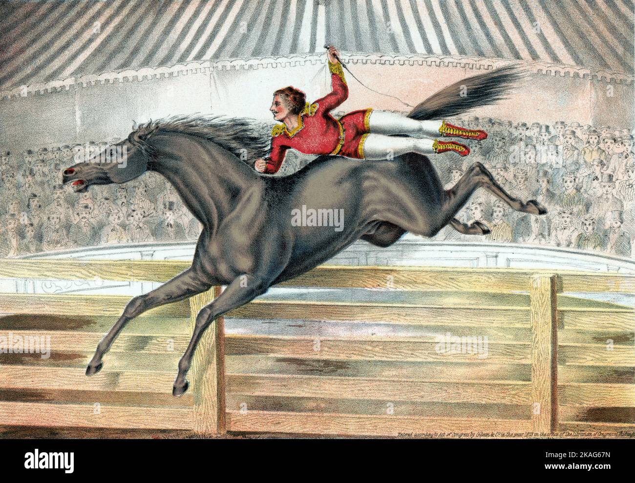 Artiste de cirque à cheval en saut c 1873 - Gibson & Co Banque D'Images