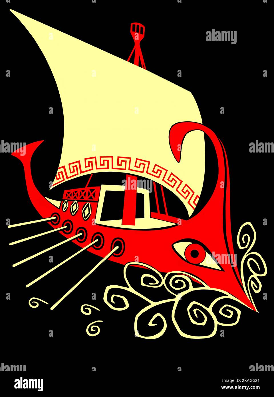 Illustration d'un ancien navire à rames, avec voile carrée, de la mythologie grecque. Ulysse, Odyssey, Argonautes, Golden Fleece, Iliad, Poèmes homériques Banque D'Images