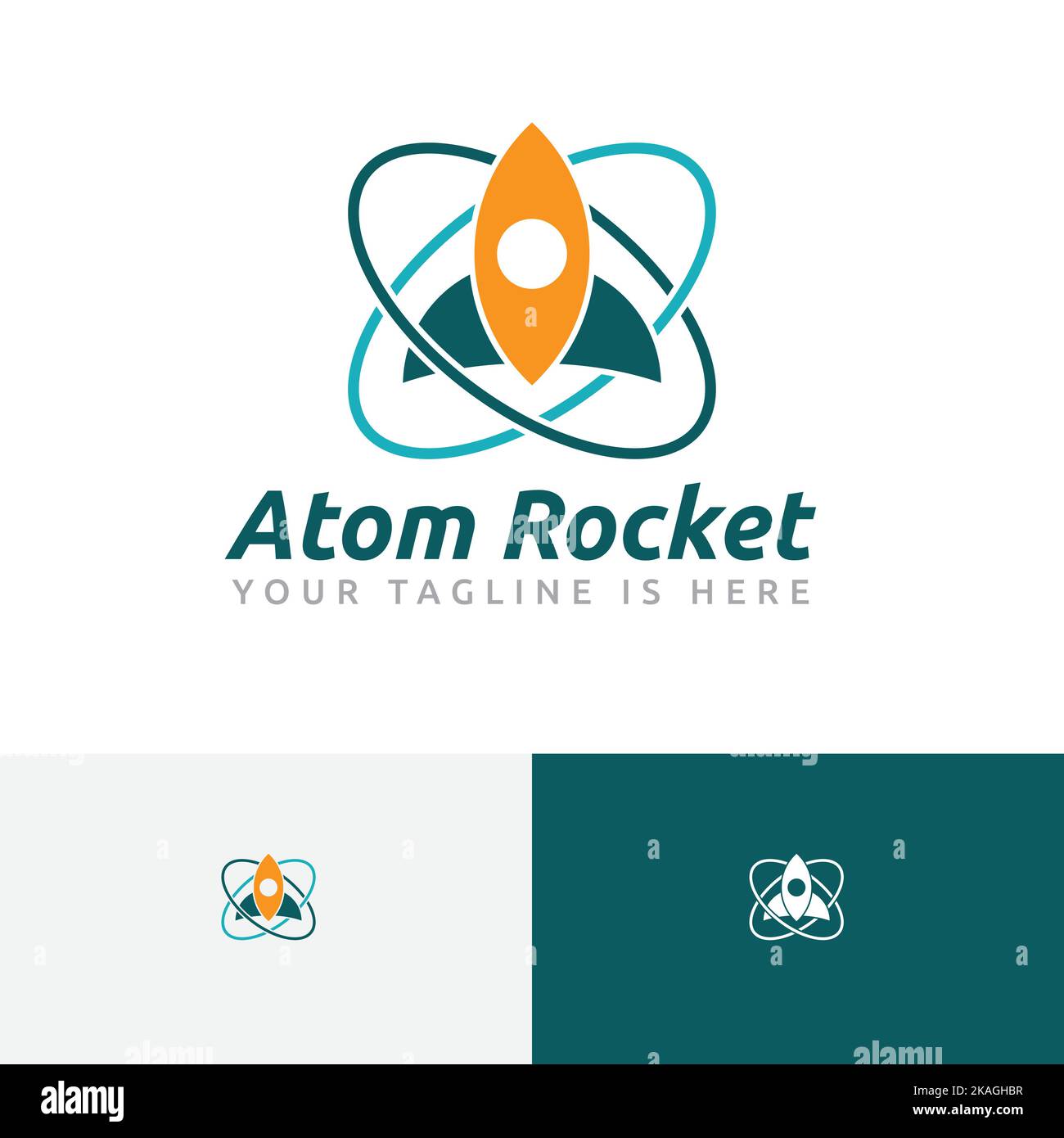 Logo de la technologie de la science moderne du vaisseau spatial Atom Rocket Illustration de Vecteur