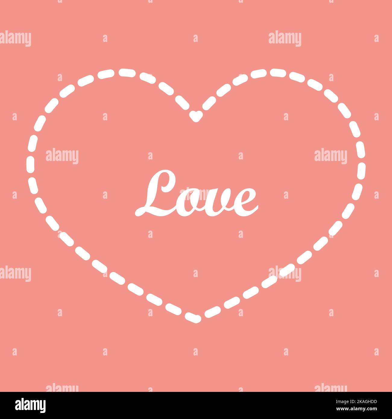 Contour blanc en forme de coeur sur fond rose. Ligne pointillée. L'amour lettrage. Illustration vectorielle plate. Carte postale vectorielle. Illustration de Vecteur
