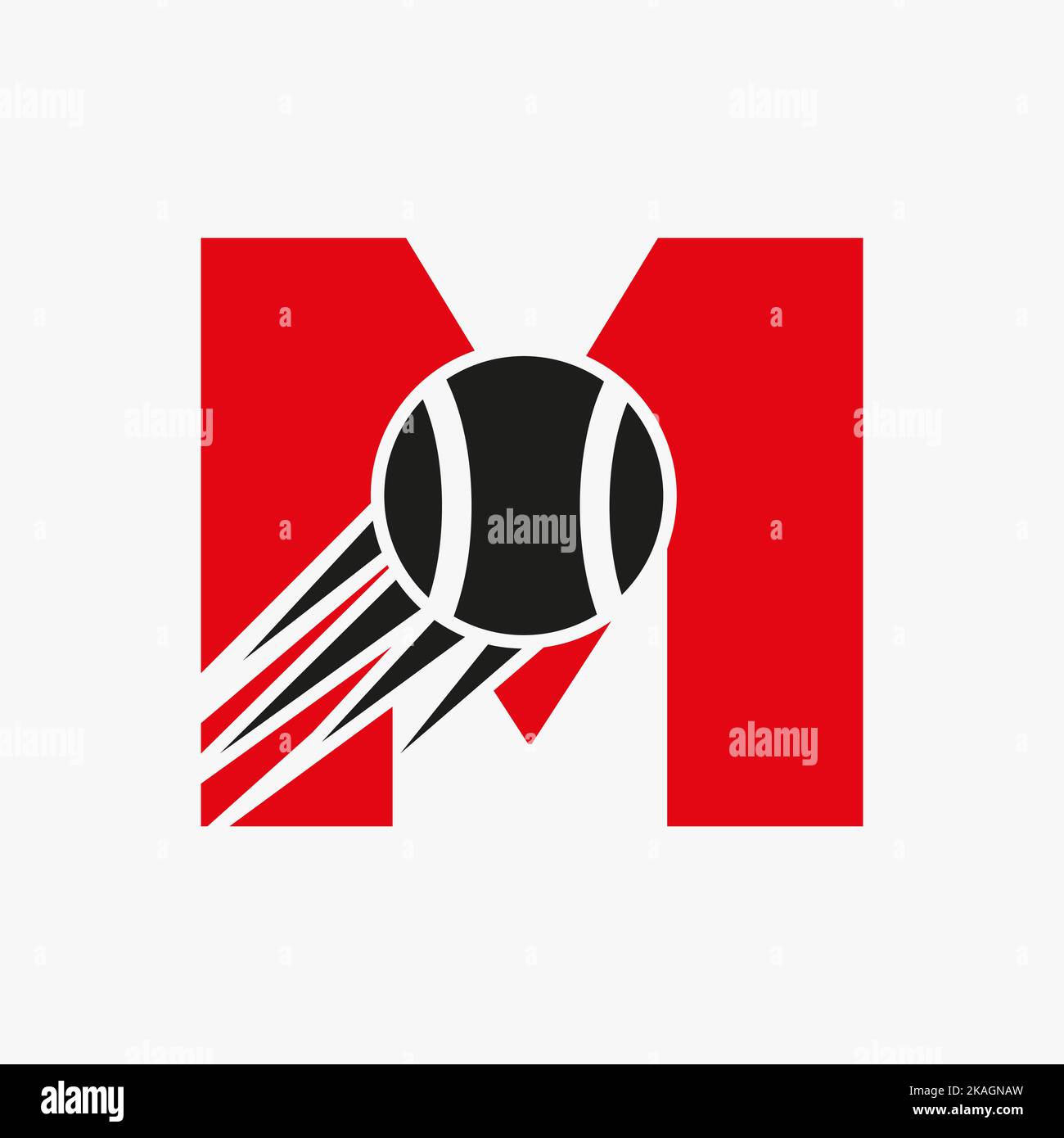 Logo de tennis Letter M avec icône de balle de tennis en mouvement. Logotype sportif de tennis modèle vectoriel de symbole Illustration de Vecteur