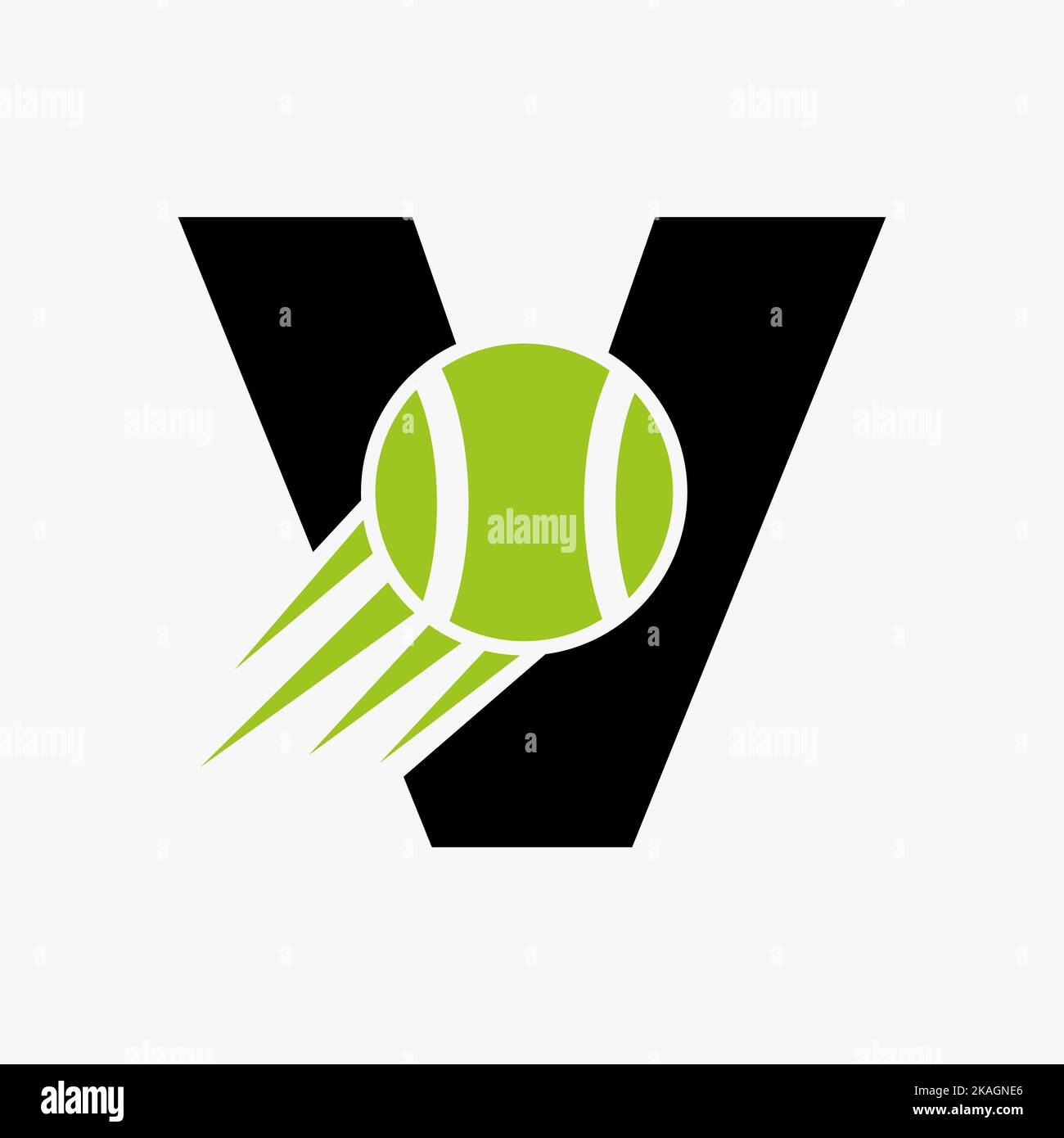 Logo de tennis Letter V avec icône de balle de tennis en mouvement. Logotype sportif de tennis modèle vectoriel de symbole Illustration de Vecteur
