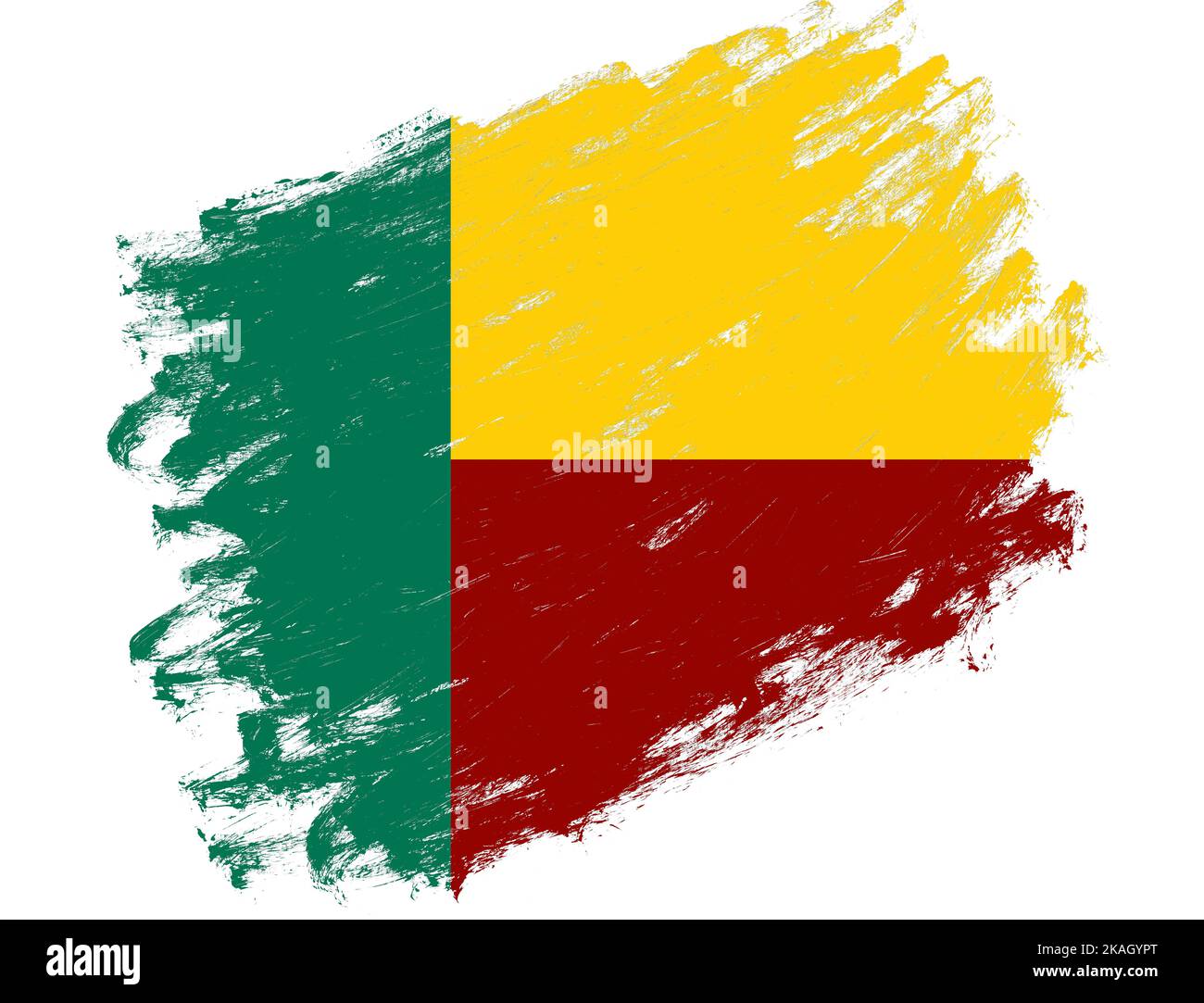 Drapeau du Bénin peint sur fond blanc avec un trait de pinceau de grunge Banque D'Images
