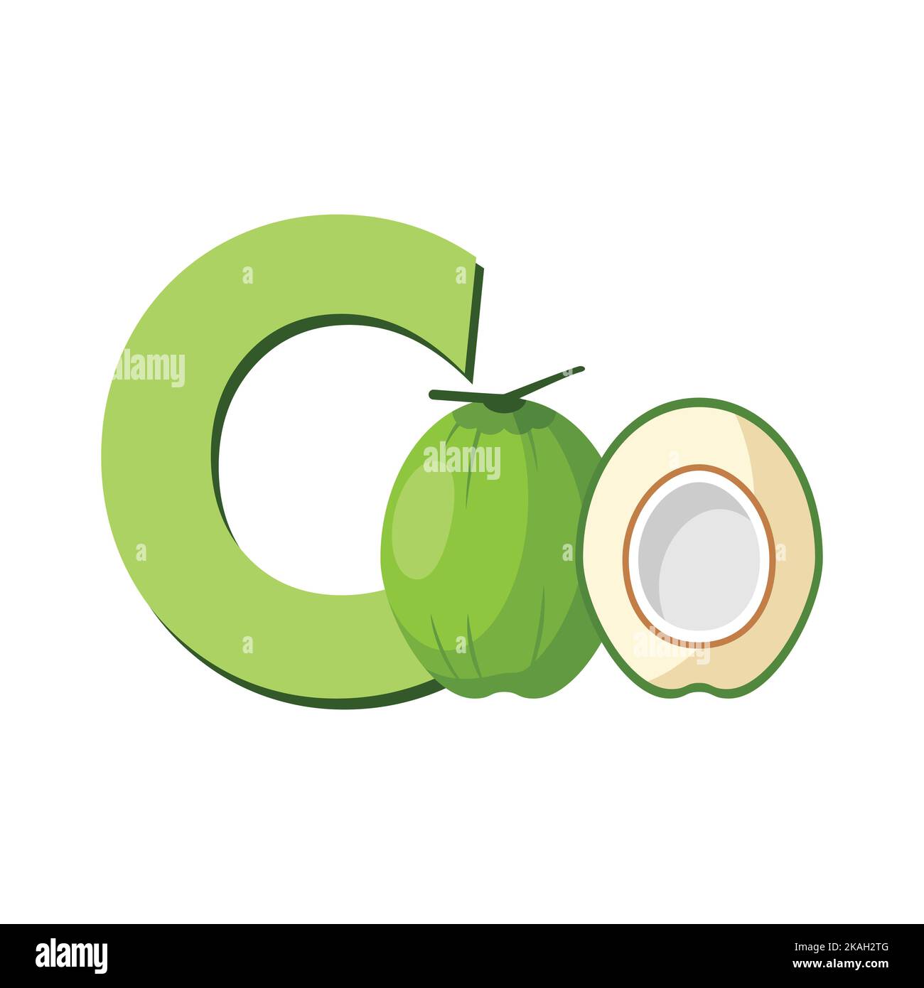 Lettre C Alphabet fruits noix de coco, clip Art Vector, Illustration isolée sur fond blanc Illustration de Vecteur