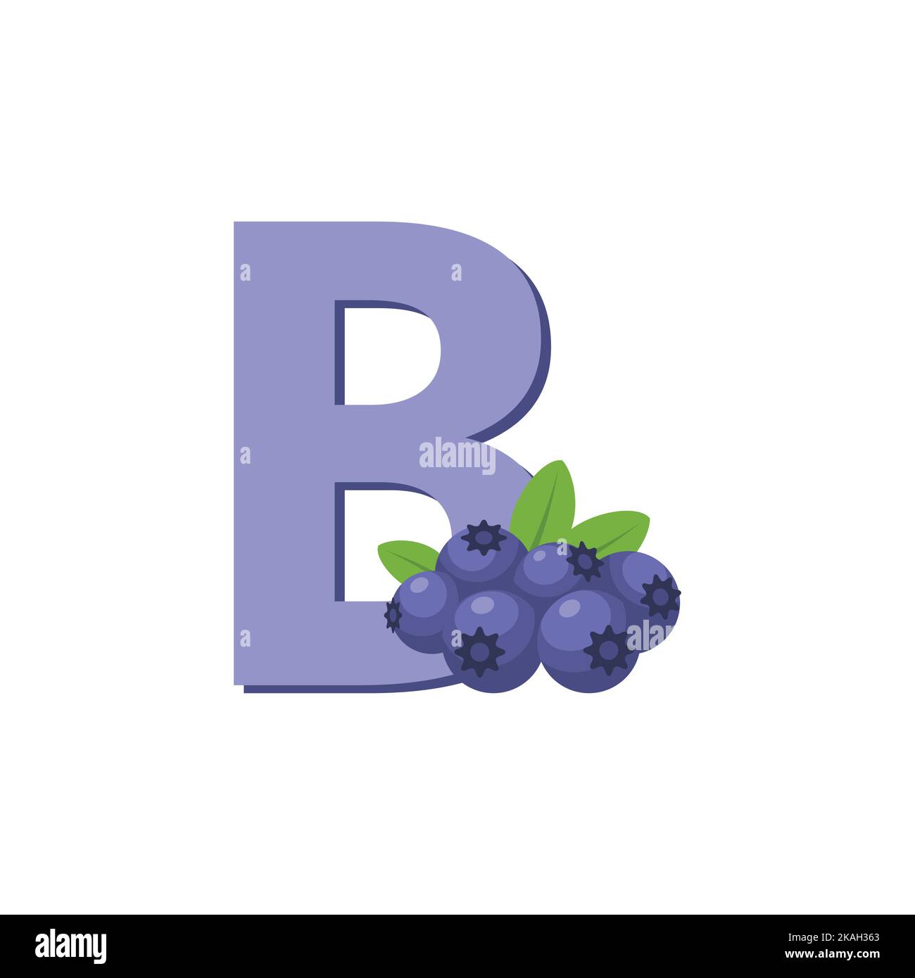 Bleuets, alphabet de fruits, vecteur d'art clip, illustration pour enfants, lettre B Illustration de Vecteur