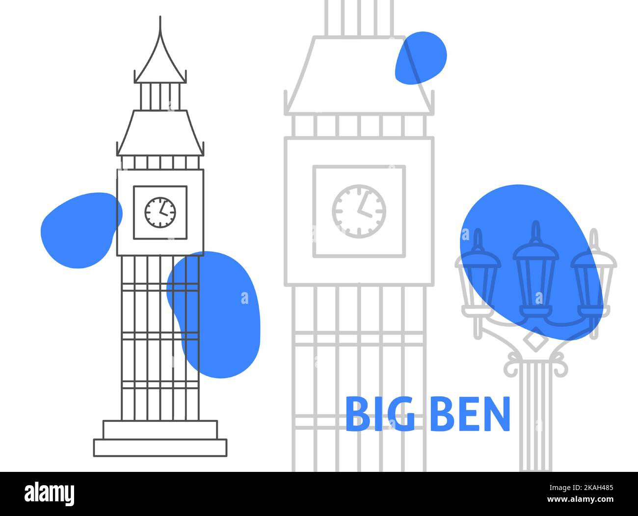 Bannière Big Ben Line Illustration de Vecteur