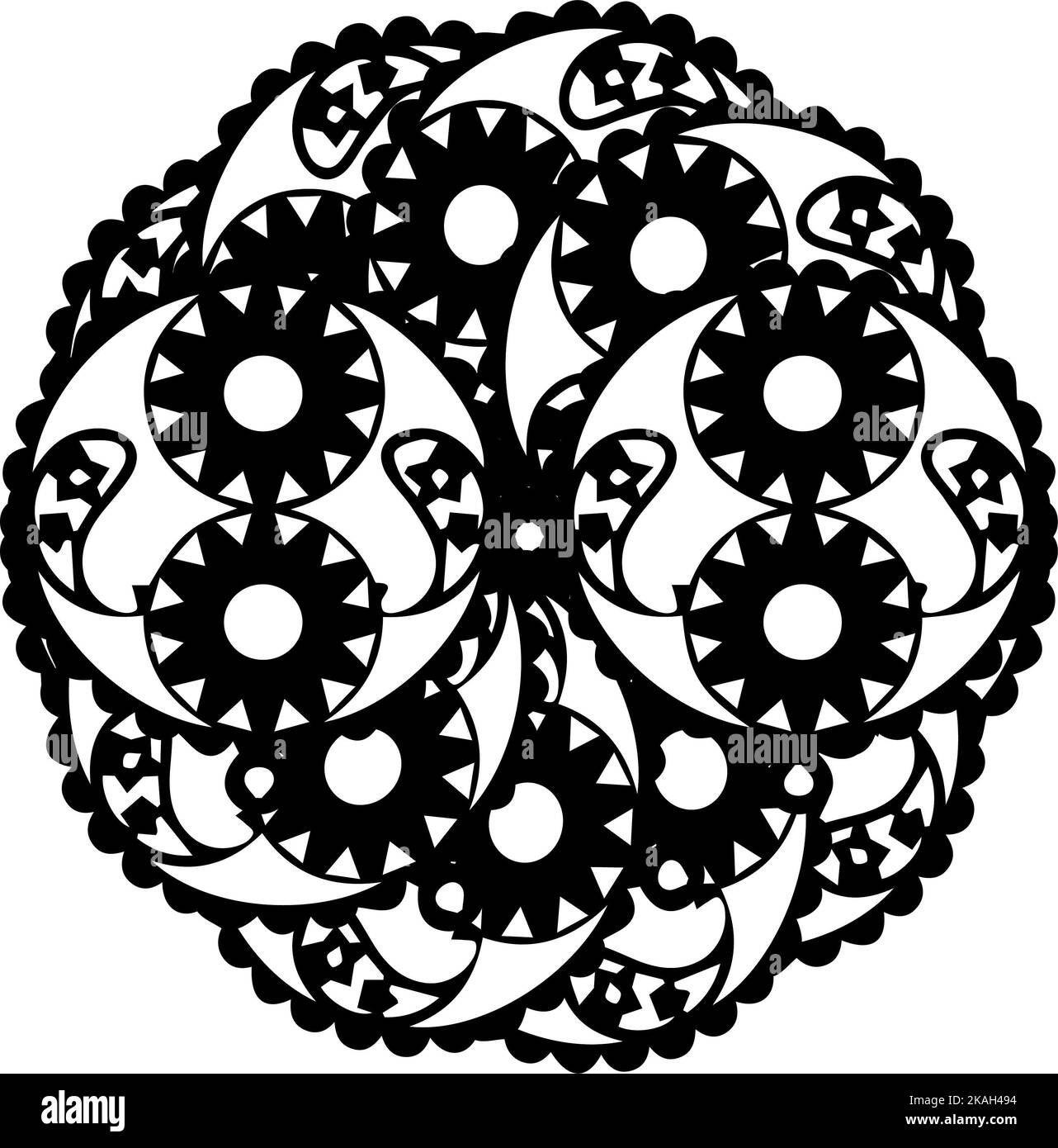 Conception de mandala différente , principalement faite de fleurs et de lignes centrées sur un fond blanc Banque D'Images