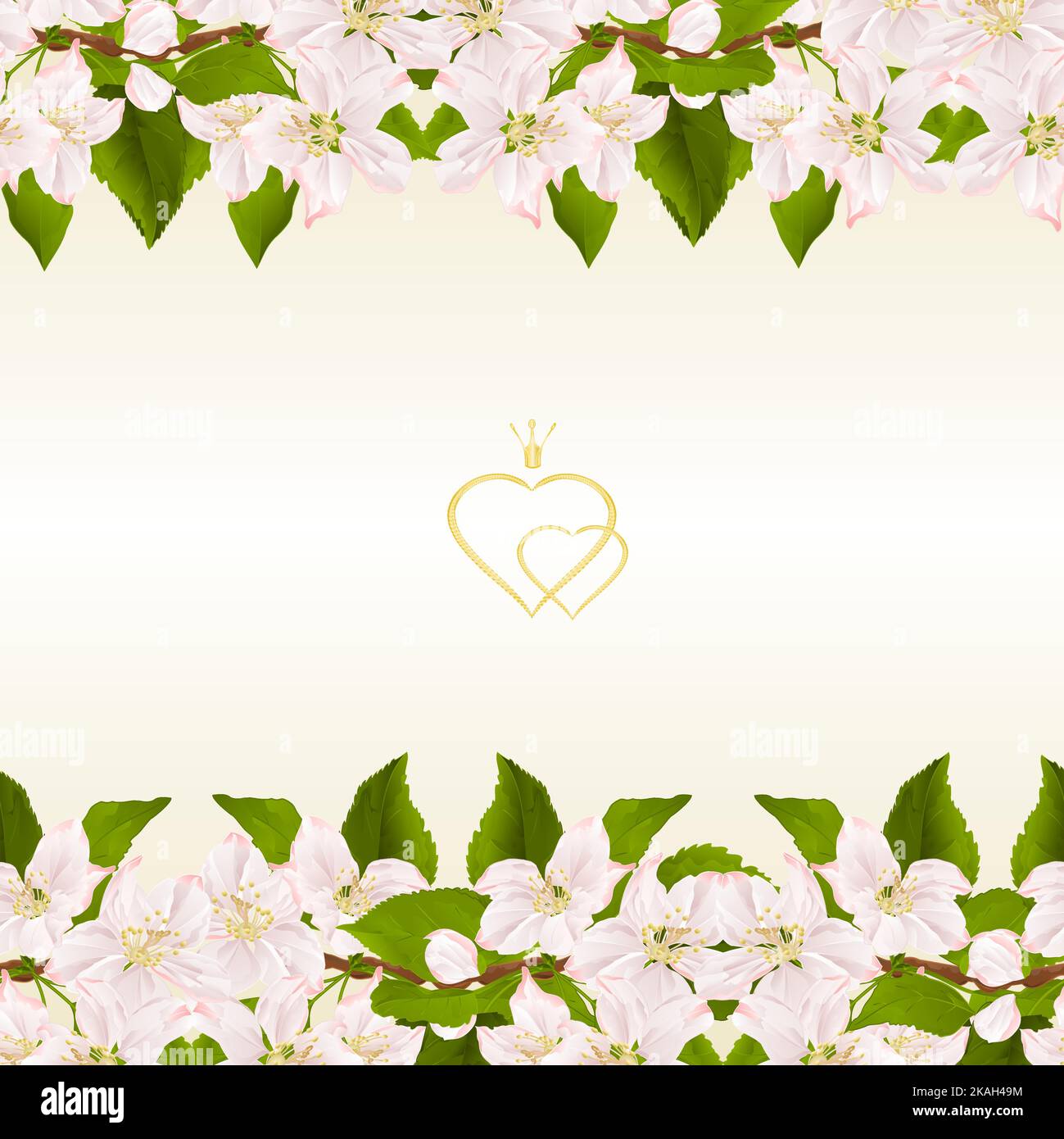 Bordure horizontale florale fond sans couture avec branches fleuries de pommier avec fleurs illustration vectorielle vintage à utiliser dans le design d'intérieur, l'art Illustration de Vecteur