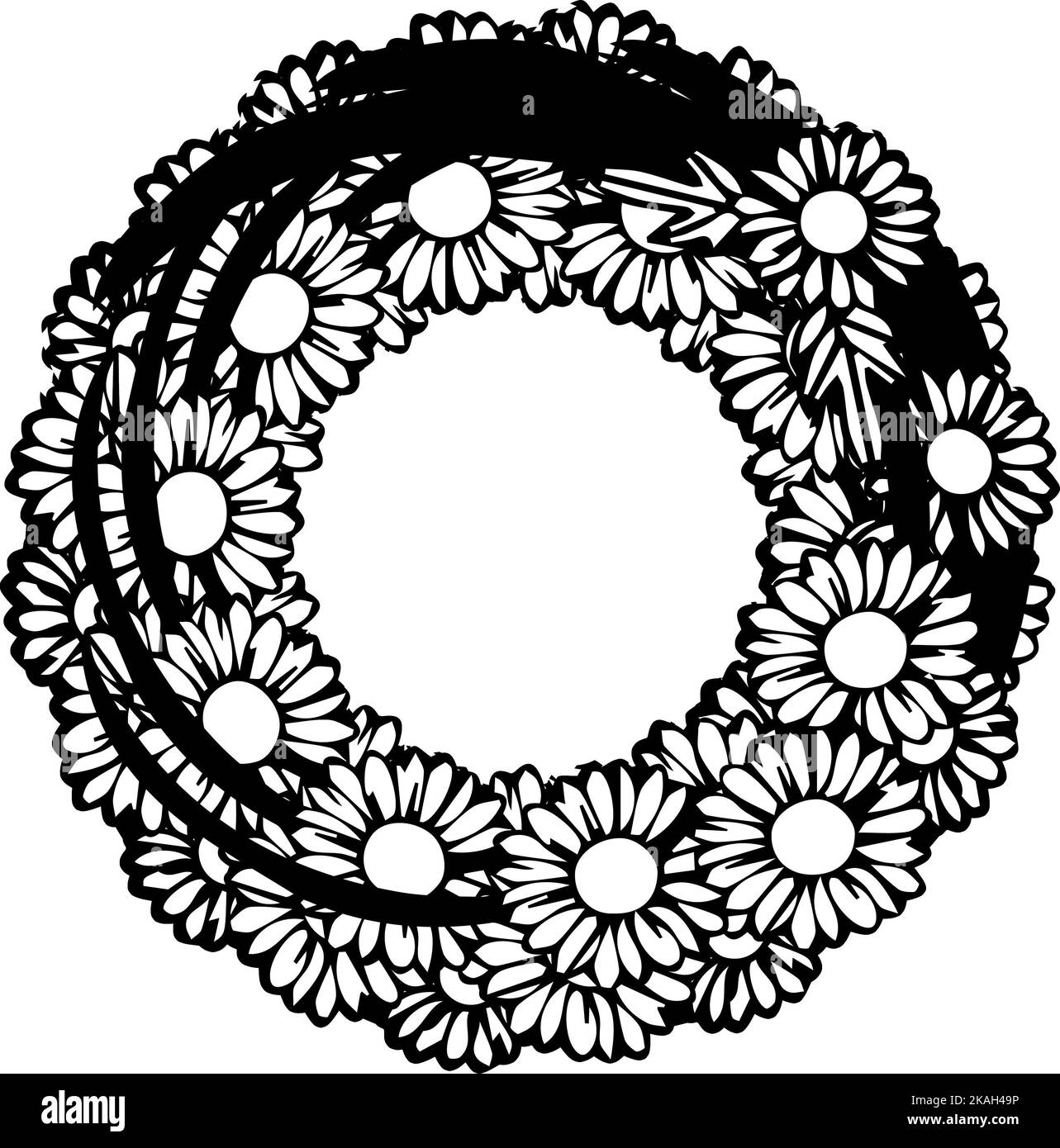 Conception de mandala différente, principalement faite de fleurs et de lignes centrées sur un fond blanc Banque D'Images