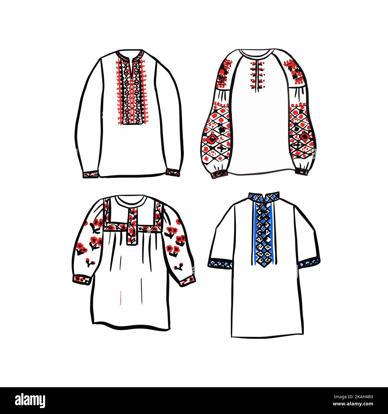 Ensemble isolé de chemise à broderie ukrainienne Illustration de Vecteur