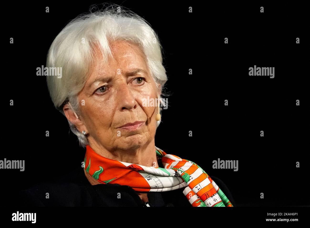 La présidente de la Banque centrale européenne, Christine Lagarde, assiste à la conférence économique de Riga, en Lettonie, à 3 novembre 2022. REUTERS/Ints Kalnins Banque D'Images
