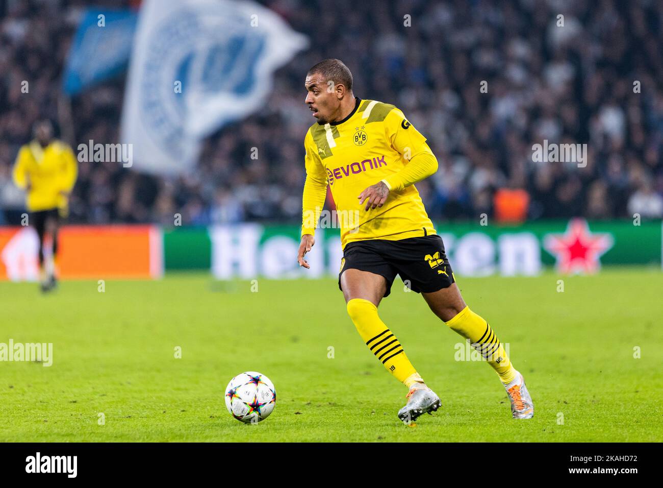 Copenhague, Danemark. 02nd novembre 2022. Donyell Malen (21) de Dortmund vu lors du match de la Ligue des champions de l'UEFA entre le FC Copenhague et Dortmund à Parken à Copenhague. (Crédit photo : Gonzales photo/Alamy Live News Banque D'Images