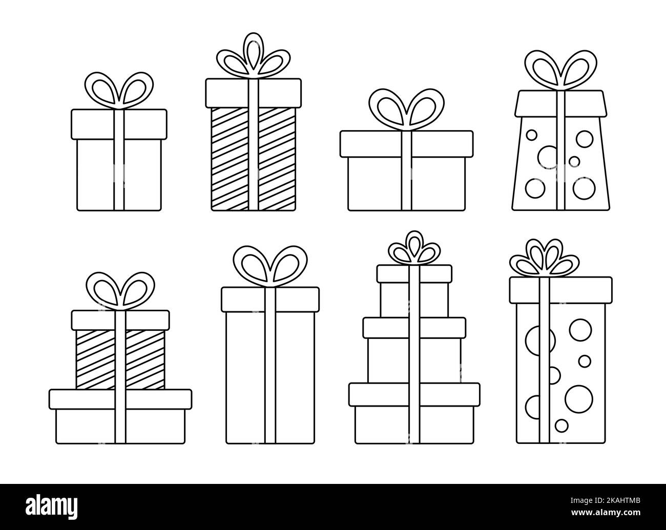 Boîte cadeau de Noël simple avec ruban et noeud. Cadeaux de fête isolés sur fond blanc. Illustration vectorielle. Illustration de Vecteur