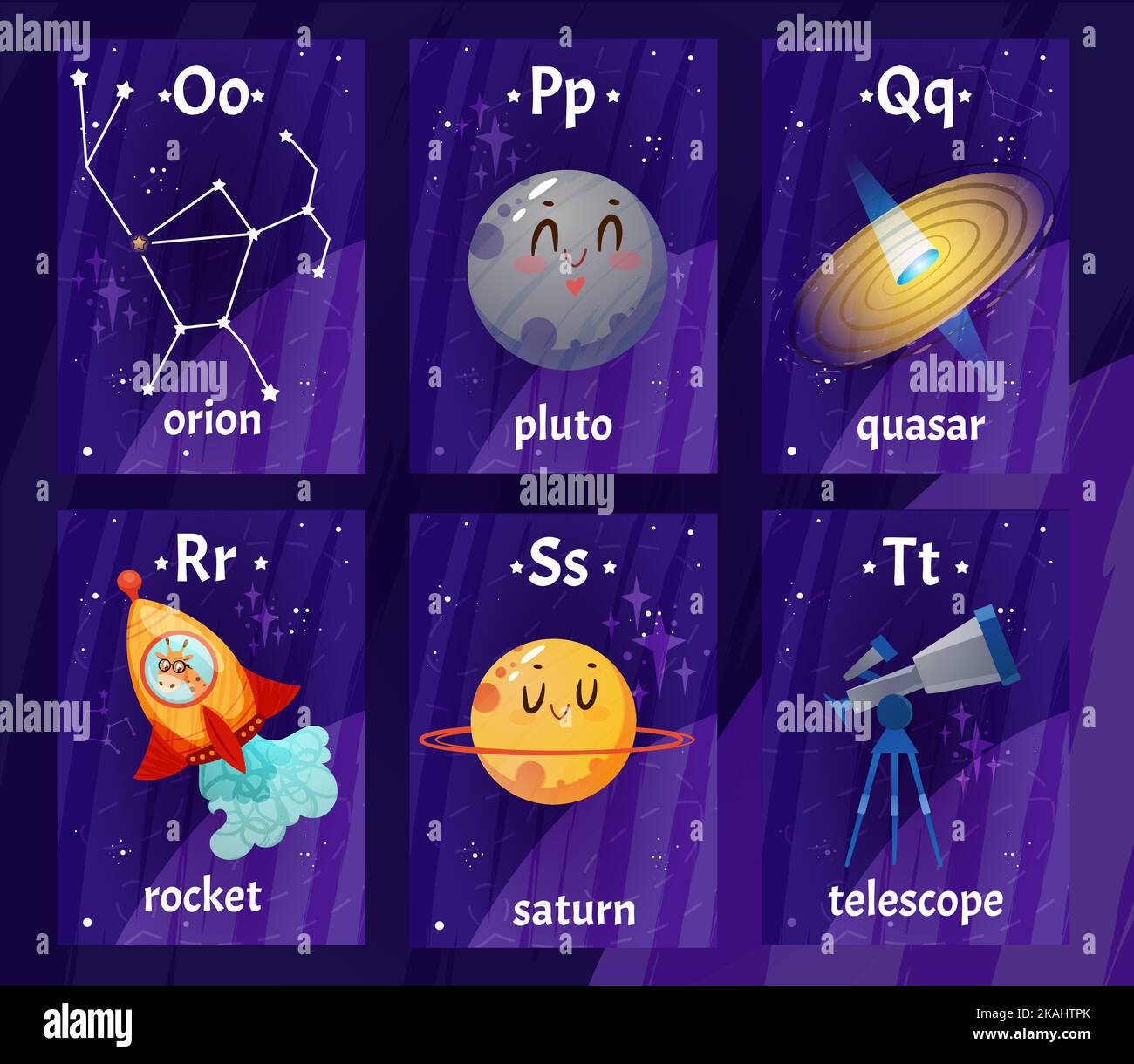 Cartes de l'alphabet anglais avec lettres de O à T pour l'éducation des