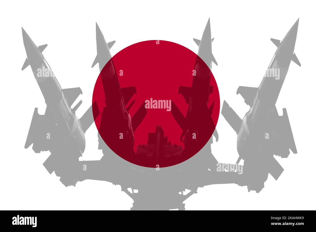 système de défense antiaérien contre les missiles sur fond de drapeau du japon Banque D'Images