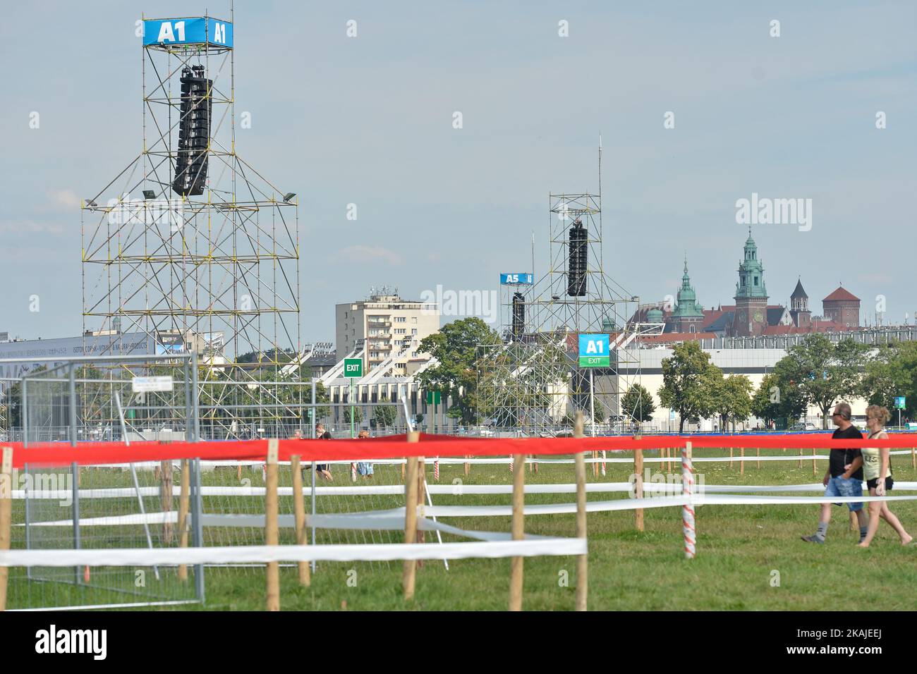 Une vue sur la région principale où des centaines de milliers et de jeunes pèlerins du monde entier participeront à une messe solennelle avec le Pape François. Le samedi 23 juillet 2016, à Cracovie, en Pologne. Photo par Artur Widak *** Veuillez utiliser le crédit du champ de crédit *** Banque D'Images