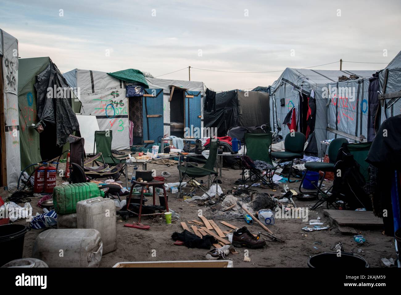 la jungle après les feux et la destruction. Calais 27/10/2016 Banque D'Images