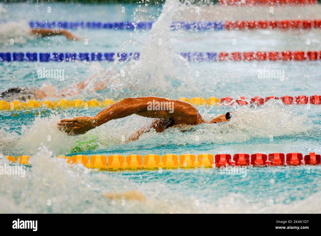 Lorys Bourelly, de France, participe à la compétition Freestyle 100 m pour hommes à la rencontre de nage à Amsterdam dans la piscine Sloterpark à Amsterdam, aux pays-Bas, sur 16 décembre 2016. (Photo par Andy Astfalck/NurPhoto) *** Veuillez utiliser le crédit du champ de crédit *** Banque D'Images
