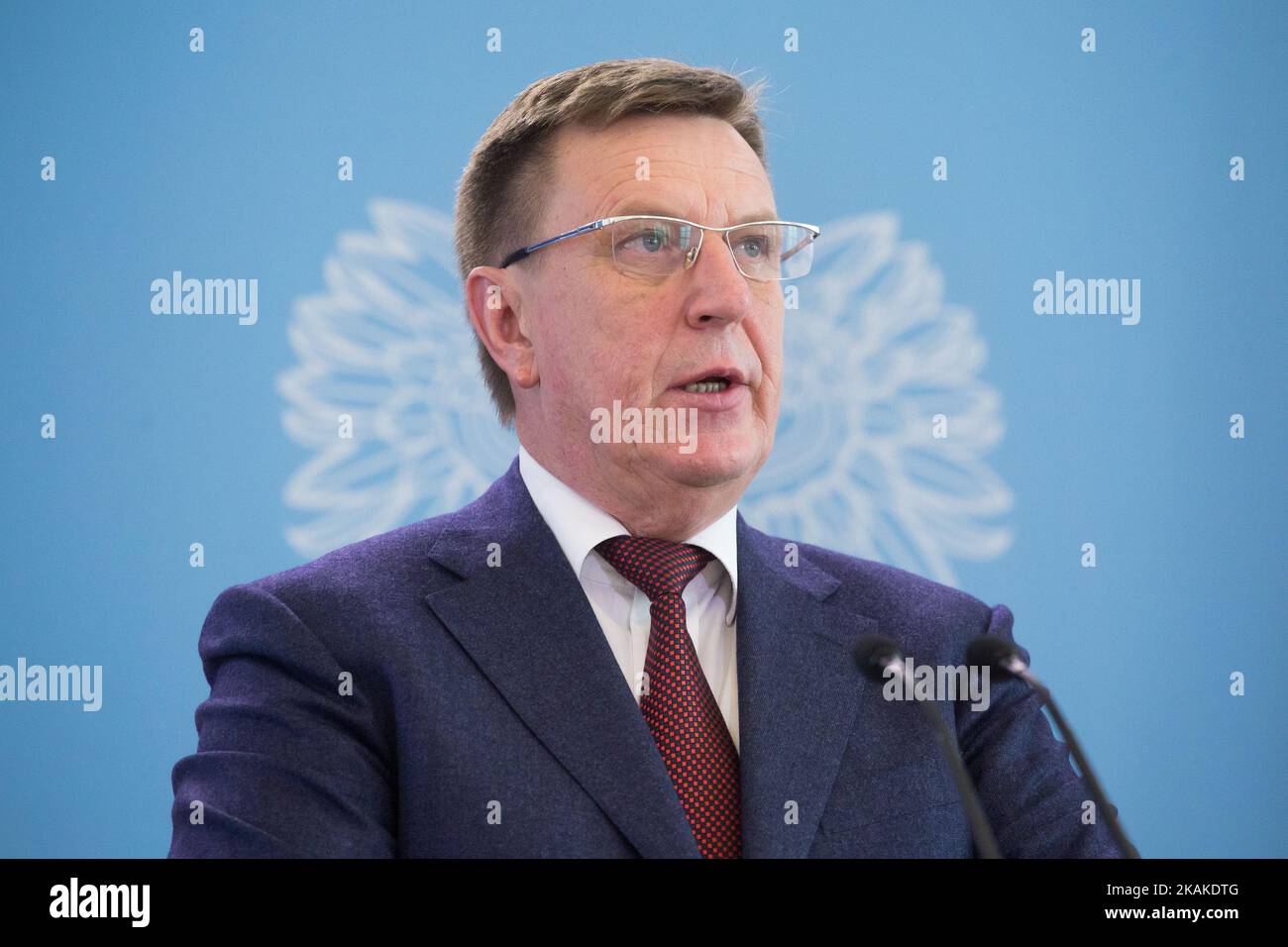 Premier ministre de Lettonie Maris Kucinskis lors de la conférence de presse à la Chancellerie du Premier ministre à Varsovie, Pologne, le 26 janvier 2017 (photo de Mateusz Wlodarczyk/NurPhoto) *** Veuillez utiliser le crédit du champ de crédit *** Banque D'Images
