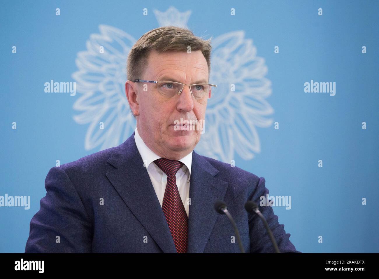 Premier ministre de Lettonie Maris Kucinskis lors de la conférence de presse à la Chancellerie du Premier ministre à Varsovie, Pologne, le 26 janvier 2017 (photo de Mateusz Wlodarczyk/NurPhoto) *** Veuillez utiliser le crédit du champ de crédit *** Banque D'Images