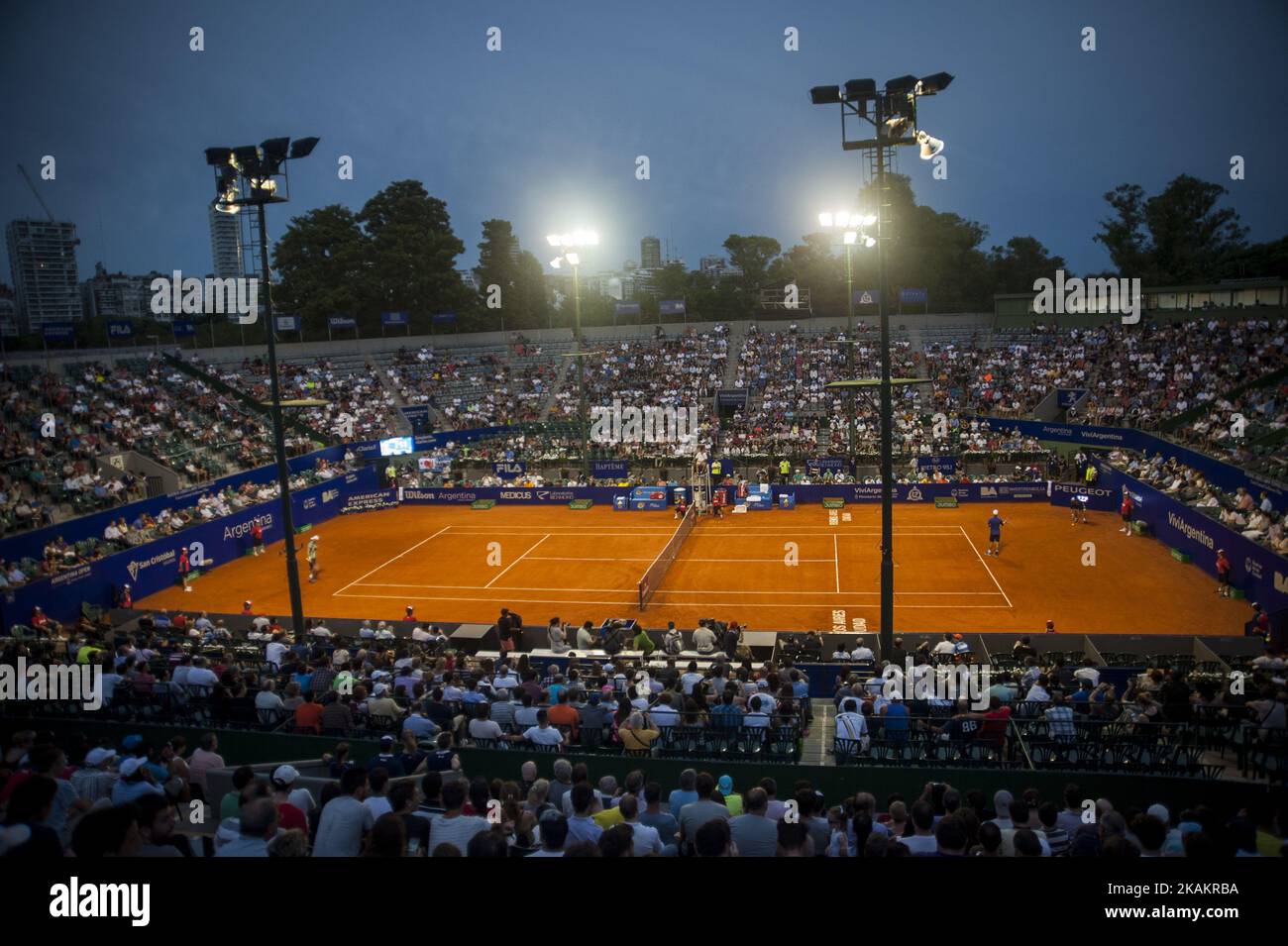 Une vue générale de la cour Guillermo Vilas pendant le match ouvert ATP Argentine entre Kei Nishikori du Japon et Joao Sousa, du Portugal, à Buenos Aires, Argentine, vendredi, 17 février 2017. (Photo de Gabriel Sotelo/NurPhoto) *** Veuillez utiliser le crédit du champ de crédit *** Banque D'Images