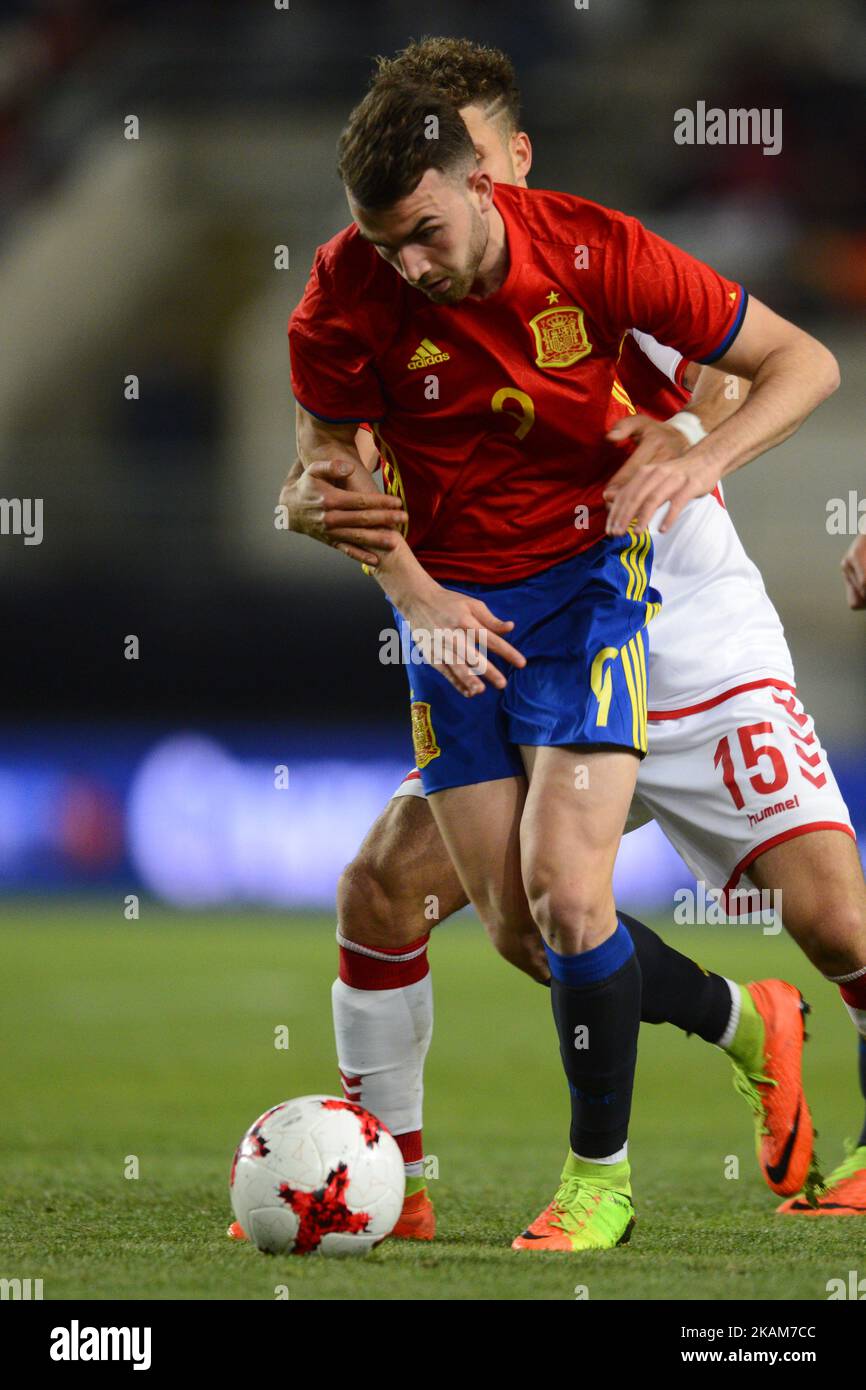 Marcondes, Borja Mayoral (VFL Wolfsburgo) pendant le match amical des équipes nationales U21 de l'Espagne contre le Danemark dans le stade Nueva Condomina, Murcia, ESPAGNE. Mars 23rd 2017 . (Photo de Jose Breton/Nurphoto) (photo de Jose Breton/Nurphoto) *** Veuillez utiliser le crédit du champ de crédit *** Banque D'Images