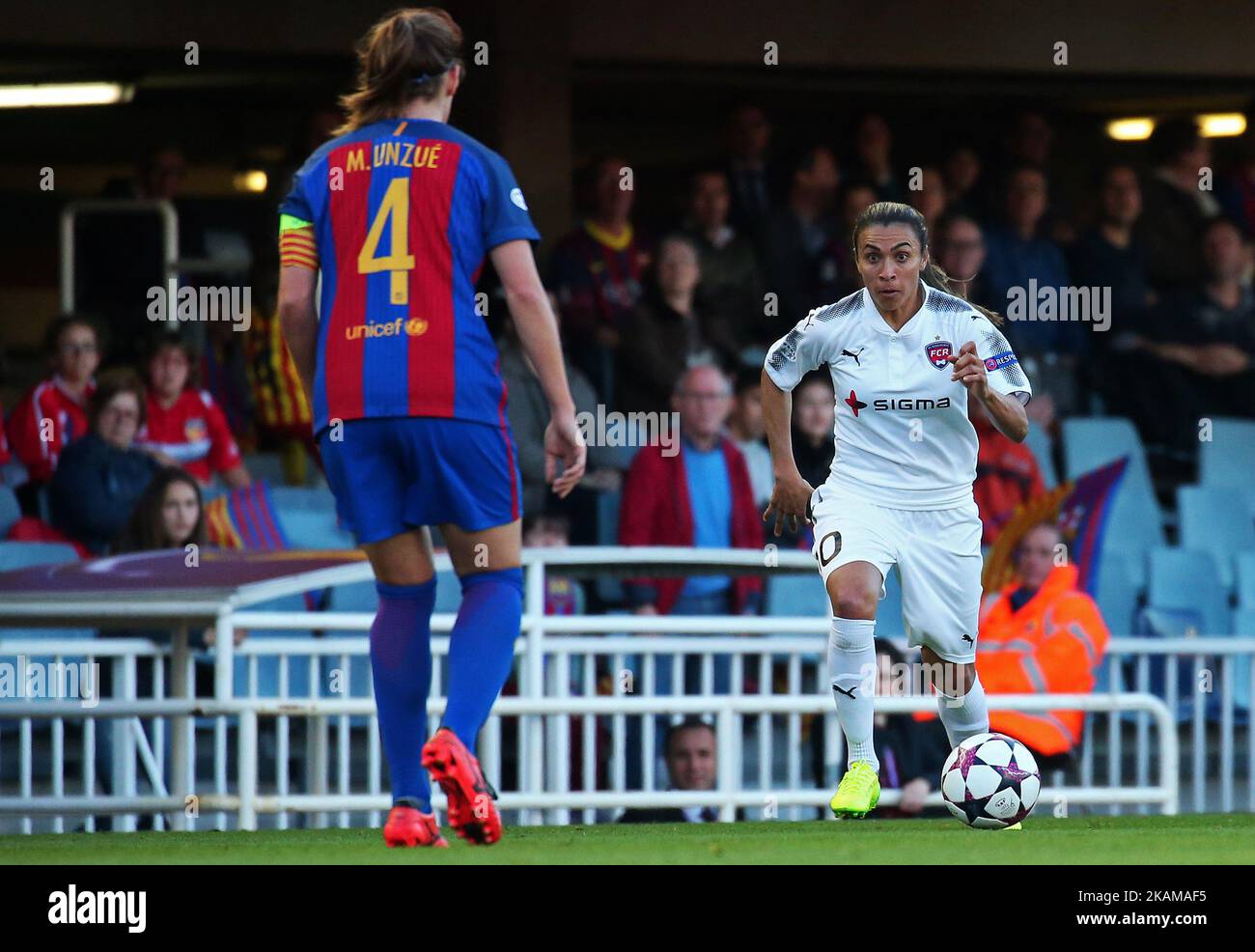 Marta Vieira da Silva lors du match entre le FC Barcelone et Rosengard, correspondant à la finale 1/4 de la Ligue des champions de l'UEFA pour les femmes, le 29 mars 2017. (Photo par Urbanandsport/NurPhoto) *** Veuillez utiliser le crédit du champ de crédit *** Banque D'Images