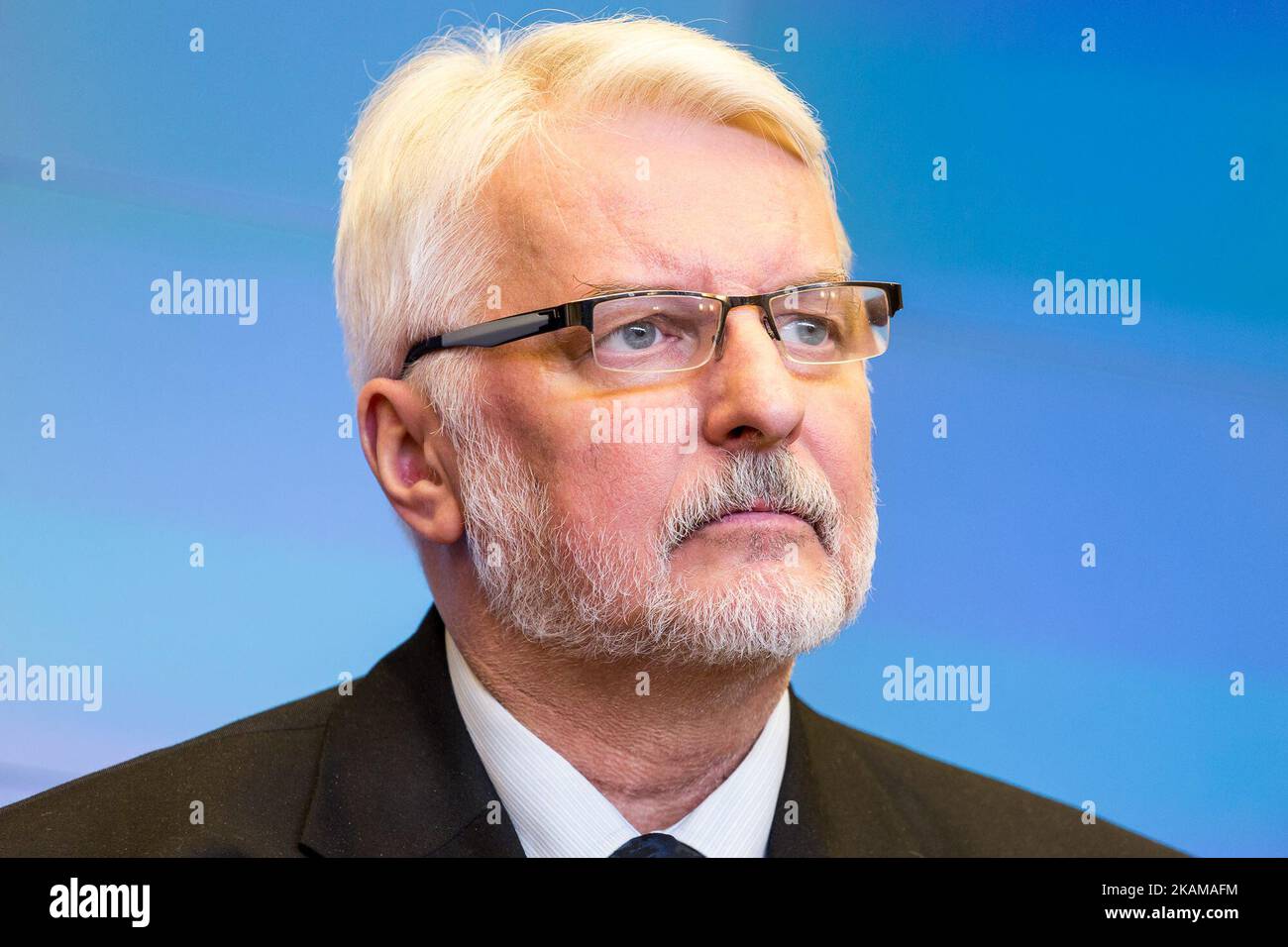 Ministre des Affaires étrangères de Pologne, Witold Waszczykowski lors de la conférence de presse à Varsovie, Pologne, le 30 mars 2017 (photo de Mateusz Wlodarczyk/NurPhoto) *** Veuillez utiliser le crédit du secteur de crédit *** Banque D'Images