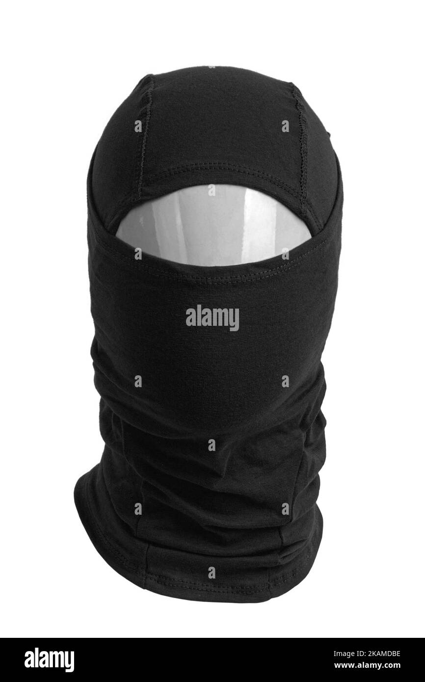 Nouveau coiffures de balaclava. Élément d'uniforme militaire. Harnais pour protéger le visage. Isoler sur un fond blanc. Banque D'Images