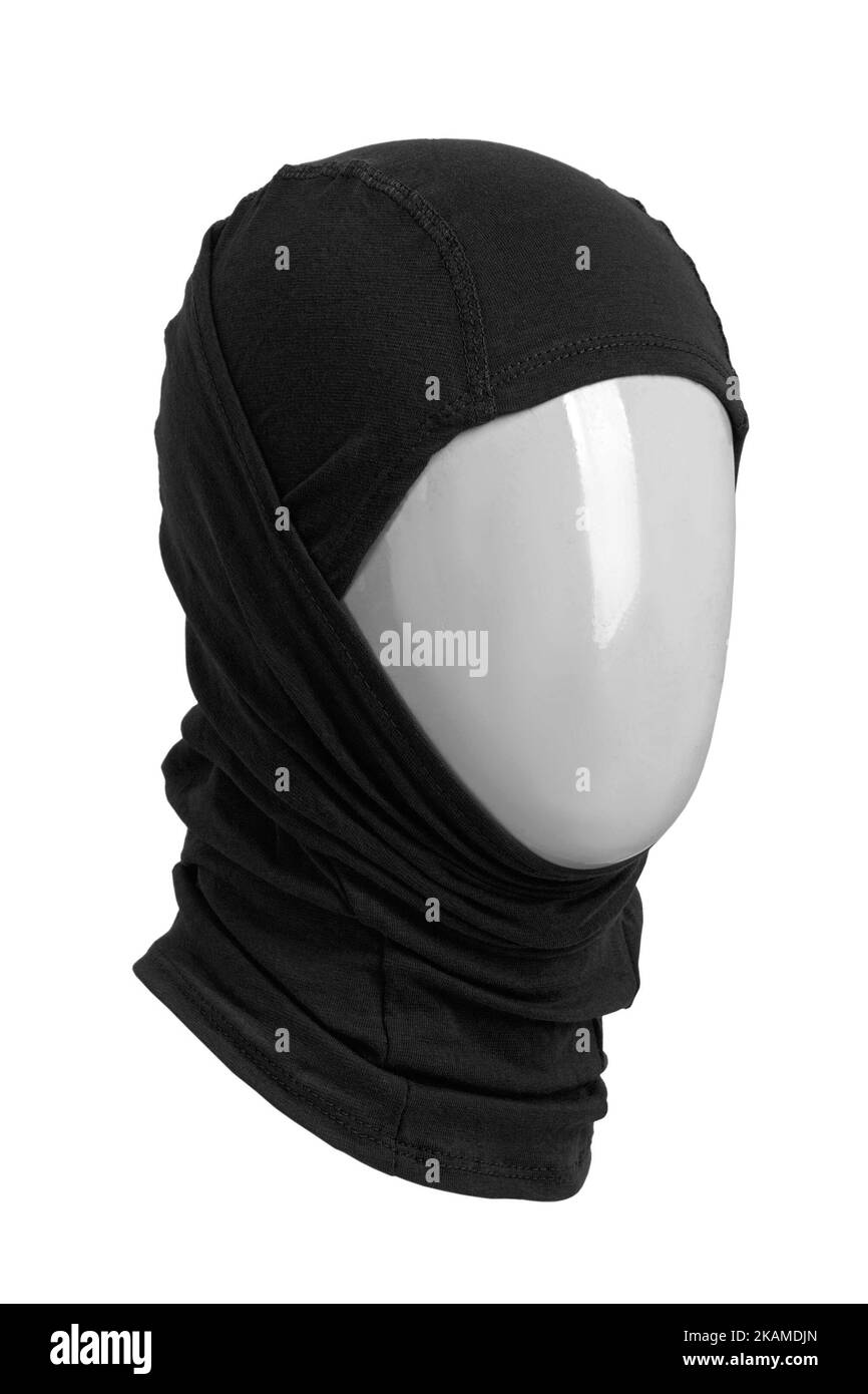 Nouveau coiffures de balaclava. Élément d'uniforme militaire. Harnais pour protéger le visage. Isoler sur un fond blanc. Banque D'Images