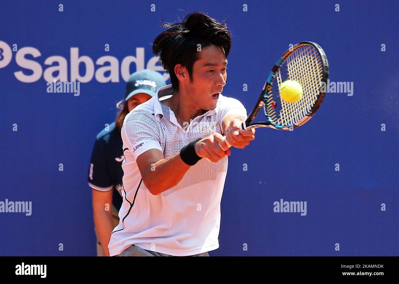 Yuichi Sugita pendant le match contre Richard Gasquet correspondant à l'Open de Barcelone Banc Sabadell, sur 25 avril 2017. (Photo par Urbanandsport/NurPhoto) *** Veuillez utiliser le crédit du champ de crédit *** Banque D'Images