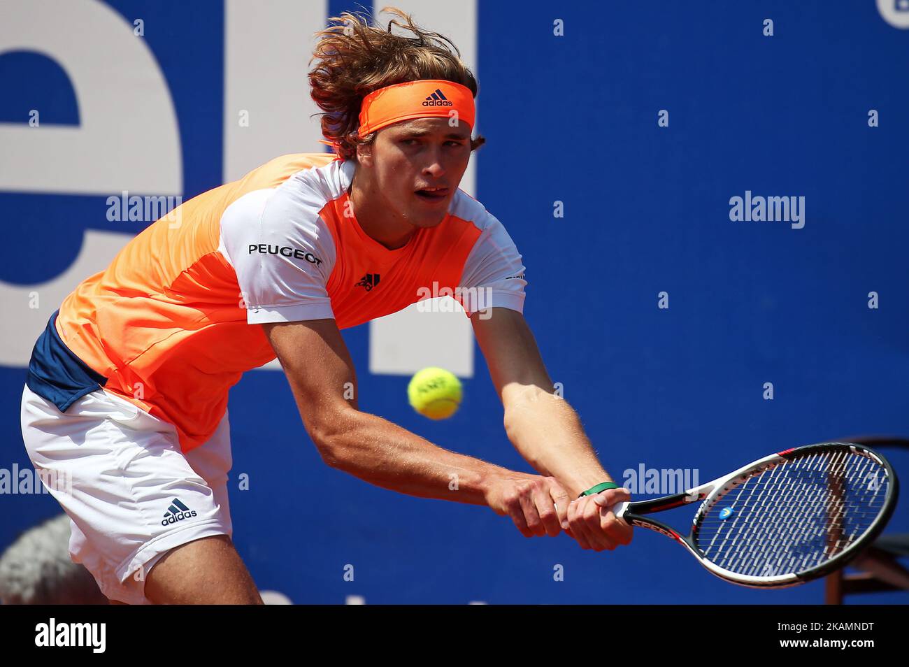 Alexandre Zverev pendant le match contre Nicolas Almagro correspondant à l'Open de Barcelone Banc Sabadell, sur 25 avril 2017. (Photo par Urbanandsport/NurPhoto) *** Veuillez utiliser le crédit du champ de crédit *** Banque D'Images