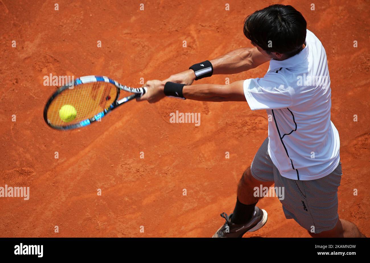 Yuichi Sugita pendant le match contre Richard Gasquet correspondant à l'Open de Barcelone Banc Sabadell, sur 25 avril 2017. (Photo par Urbanandsport/NurPhoto) *** Veuillez utiliser le crédit du champ de crédit *** Banque D'Images