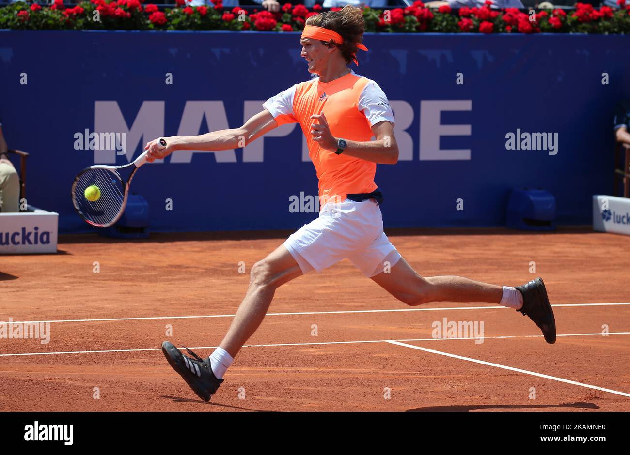 Alexandre Zverev pendant le match contre Nicolas Almagro correspondant à l'Open de Barcelone Banc Sabadell, sur 25 avril 2017. (Photo par Urbanandsport/NurPhoto) *** Veuillez utiliser le crédit du champ de crédit *** Banque D'Images