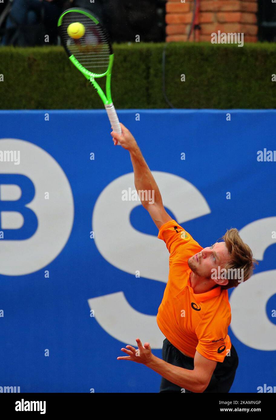 David Goffin pendant le match contre Nikoloz Basilashvili correspondant à l'Open de Barcelone Banc Sabadell, sur 26 avril 2017. (Photo par Urbanandsport/NurPhoto) *** Veuillez utiliser le crédit du champ de crédit *** Banque D'Images